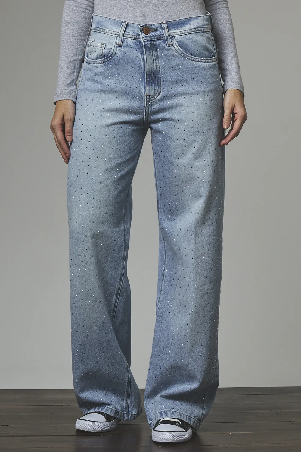 Alternative view of ART. 294 | WIDE LEG CELESTE CON STRASS RÍGIDO